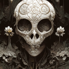 Vintage victorian skull with flowers as background wallpaper - obrazy, fototapety, plakaty