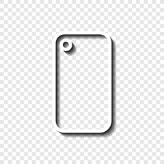 Phone back, camera simple icon vector. Flat design. White with shadow on transparent grid.ai