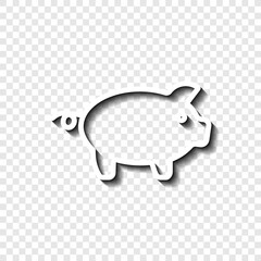 Piggy simple icon vector. Flat design. White with shadow on transparent grid.ai