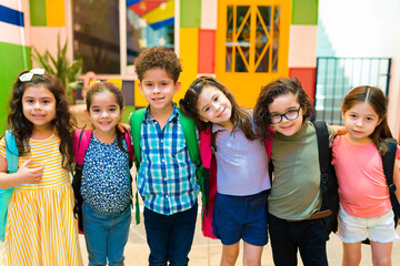 Multiracial children feeling happy at preschool education