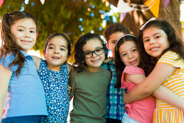 Multiracial cute kids and friends in kindergarten