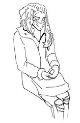 Youth girl beautiful face portrait full length linear fashion sketch illustration. Cover clip art for magazine, beauty salon, hairdresser. Trendy print hand-drawn pattern. People icons casual look