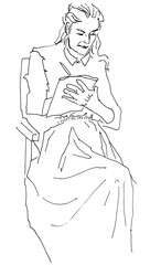 Youth girl beautiful face portrait full length linear fashion sketch illustration. Cover clip art for magazine, beauty salon, hairdresser. Trendy print hand-drawn pattern. People icons casual look