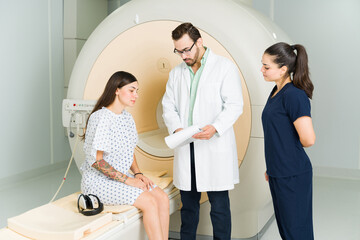 Latin patient getting a magnetic resonance exam at the imaging center