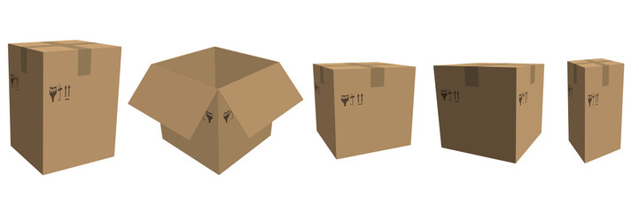 3D Karton Set isoliert Hintergrund transparent - Collage