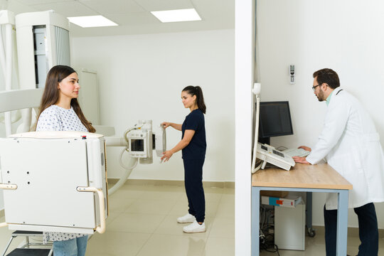 Female patient waiting to get an x ray images at the medical imaging lab