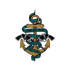 vintage anchor vector design logo. anchor icon concept with ribbon wrapped around, for sea adventure or sea related