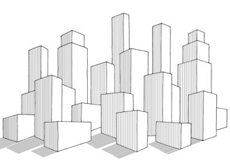 Obraz premium City graphic black white cityscape skyline sketch illustration vector 
