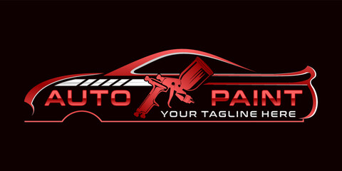 car repair logo design. abstract concept car with painting tools for car body repair and polishing.