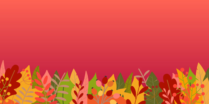 Autumn background. Fall season banner with leaves. Abstract floral poster design. Sale, thanksgiving layout template. Vector illustration.