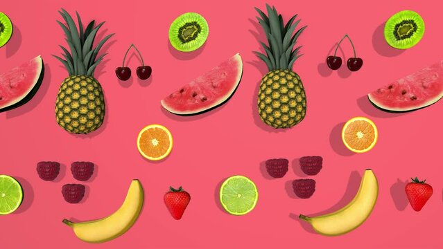 fresh summer food motion illustration on pink background