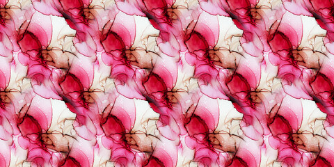 Fashion Modern Surface. Coral Free Watercolors. Pink Watercolor Geo Pattern. Purple Alcohol Ink...
