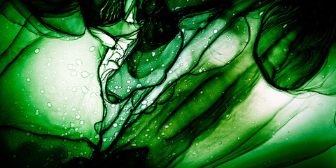 Natural Luxury Texture. Green Watercolor Spread. Lime Oil Paint Abstract. Black Color Can Splash....