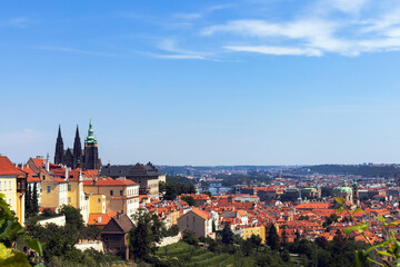 View on Prague Castle from above at summer day