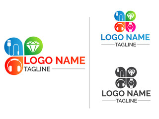 accessories shop vector logo design. Accessories logo. watch. USB cable. Jewelry. Headphone logo