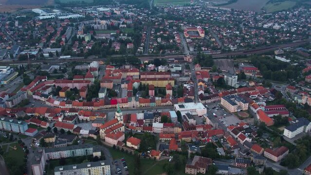 Aerial view around the downtown of the city Rokycany in the Czech Republic on an early morning.