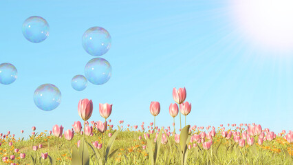 花畑とシャボン玉