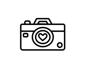 A heart icon image of a camera drawn with a thick black outline inside a circle
