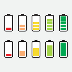 battery icons set, charging signs of a battery vector.