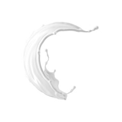 3d render, milk splash isolated on transparent background. White paint splashing. Cosmetics moisturizing lotion.