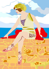 retro vintage woman dressed in bathing suit 