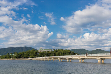 夏の蒲郡の観光地竹島の風景