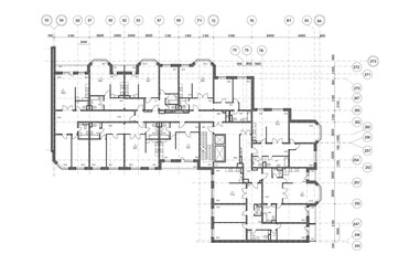 Detailed architectural floor plan, apartment layout, blueprint. Vector drawing of the plan of a multistory residential building - obrazy, fototapety, plakaty