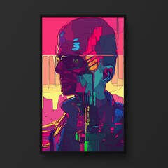 Cyberpunk man portrait.The concept of virtual reality. Man fashion concept, minimalistic style. Trendy modern illustration for poster, banner, cover.