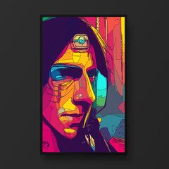 Cyberpunk man portrait.The concept of virtual reality. Man fashion concept, minimalistic style. Trendy modern illustration for poster, banner, cover.