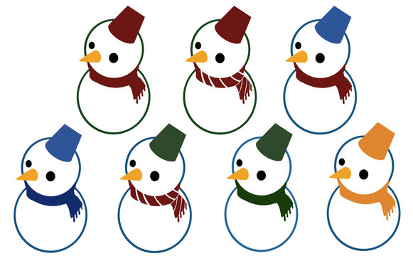 雪だるま スノーマン snowman クリスマス 年賀状 寒中見舞い セット素材 セットイラスト カットイラスト カット素材
