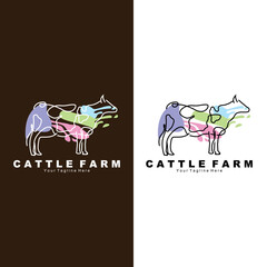 cow animal logo, cattle farm, dairy farm animal illustration design