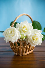 bouquet of beautiful white roses on table