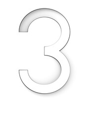 Number 3 cut from white background and rotated diagonally, 3d rendering