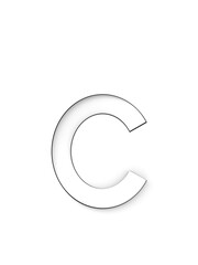 Small letter c cut from white background and rotated diagonally, 3d rendering
