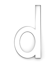 Small letter d cut from white background and rotated diagonally, 3d rendering