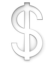 Dollar sign cut from white background and rotated diagonally, 3d rendering