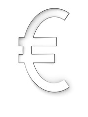 Euro sign cut from white background and rotated diagonally, 3d rendering