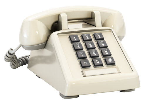 Retro analogue telephone with keys isolated on white background. 3D illustration