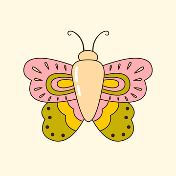 Vector illustration of cute y2k 90s butterfly element. Cartoon accessory for girls. Adorable childish jewellery. Trendy oldschool icon