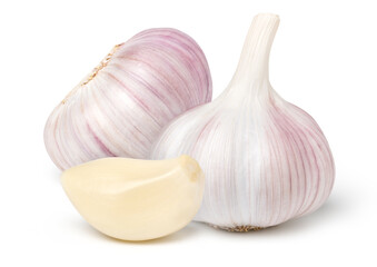 Garlic and garlic cloves on white background, cut out.