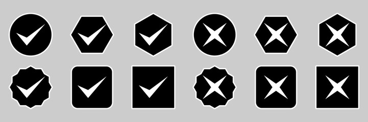 Check and wrong marks Icon Set, Tick and cross marks, Accepted,Rejected, Approved,Disapproved, Yes,No, Right,Wrong, Correct,False, Ok,Not Ok - vector mark symbols. White outline design.