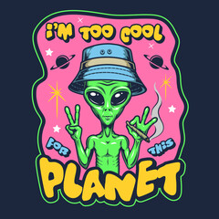 Obraz premium Green alien sketch vintage colorful