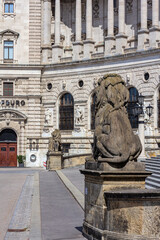 Fototapeta premium Medieval stone statue of a heraldic lion 