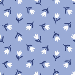 Seamless colorful simple pattern with wild flowers. Floral background with hand drawn flowers. Simple Scandinavian style. Vector illustration
