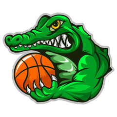 Fototapeta premium monster crocodile with basketball mascot logo template