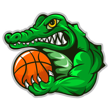 monster crocodile with basketball mascot logo template