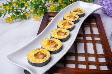 Delicious Korean food simple meal Egg kimbap