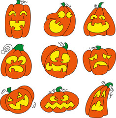 Set evil pumpkins for Halloween