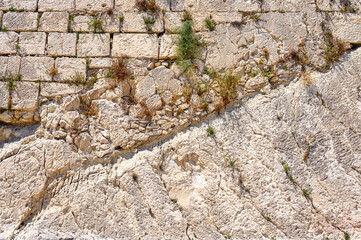 Stone architecture of medieval Santa Barbara castle or fort in Alicante, Spain