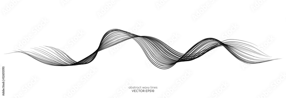 Poster Vector black brush stroke curved wave lines isolated on white background for design element